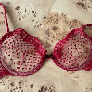 Fleur du Mal Red Embroidered Dot Bra Size 34C